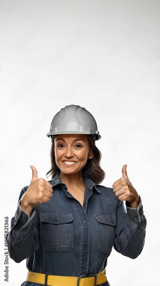 Latin American happy construction worker with thumbs up over white background Latin American happy construction worker with thumbs up over white background