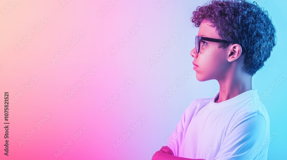 Portrait of a Cool Teenage Boy in Sunglasses with Neon Background Portrait of a Cool Teenage Boy in Sunglasses with Neon Background