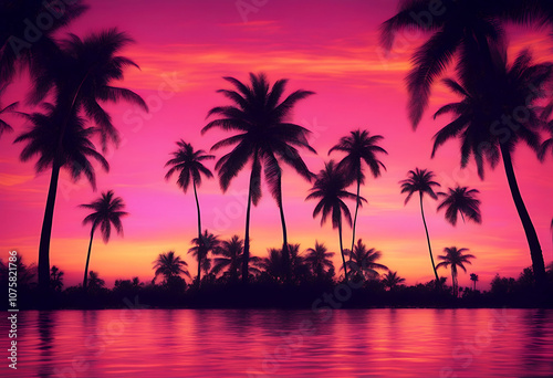 tropical evening sea tree black digitalartwork synthwave background nature sunset ocean paradise travel beach abstractdesign coast dusk vintage palm vibrant hawaii summer sky neonlight water s