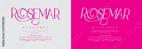 Rosemar typography beauty fashion elegant minimalist serif italic fonts decorative wedding vintage retro logos. Minimal luxury font alphabet logo. Vector illustration