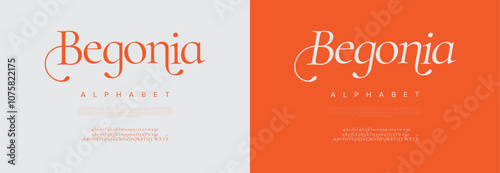 Begonia typography beauty fashion elegant minimalist serif italic fonts decorative wedding vintage retro logos. Minimal luxury font alphabet logo. Vector illustration