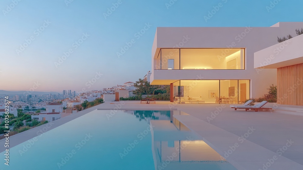 Fototapeta premium Contemporary Cubic Villa with Lush Landscaped Backyard