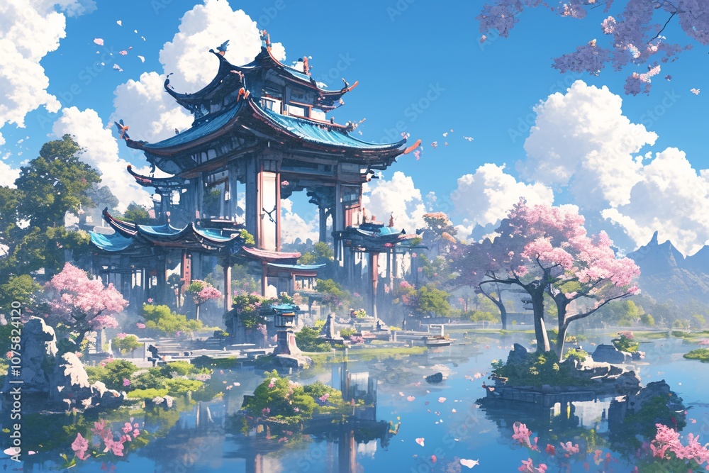 Chinese landscape, Anime style Chinese landscape, Anime style