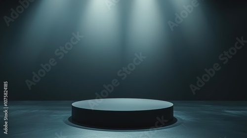 Circular Platform Illuminated by Three Spotlights in a Dark Room