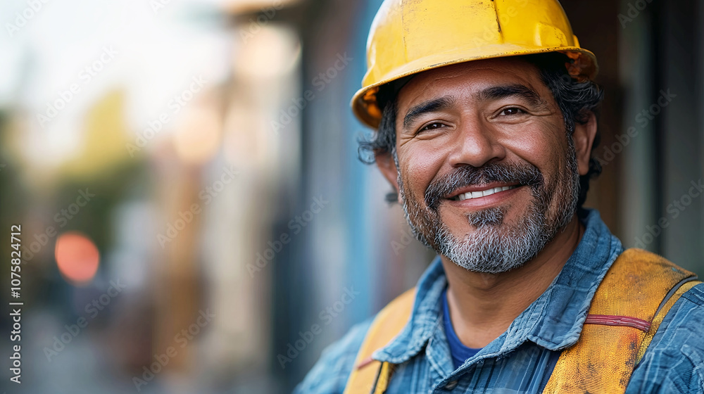 Smiling Hispanic Latino construction worker, copy space. Smiling Hispanic Latino construction worker, copy space.