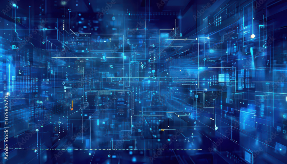 Digital abstract background featuring vibrant blue network of interconnected lines and data points, ideal for technology and innovation themes Digital abstract background featuring vibrant blue network of interconnected lines and data points, ideal for technology and innovation themes