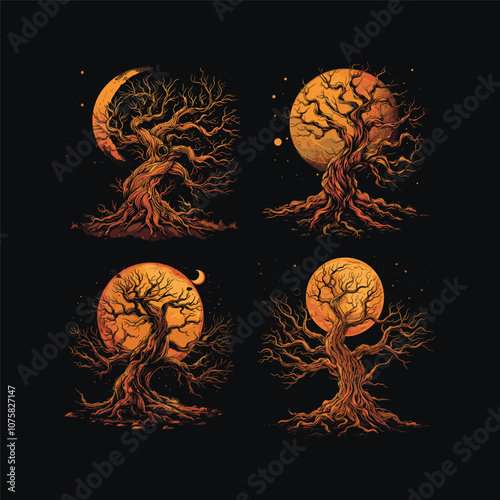 Mystical dead tree design vector vintage