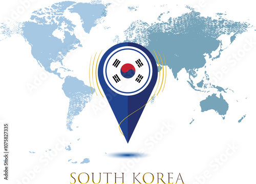 map with magnified SOUTH KOREA, map of my current position, map pointer icon isolated on white background SOUTH KOREA state flag. map vector illustration, Map pin SOUTH KOREA flag vector.eps