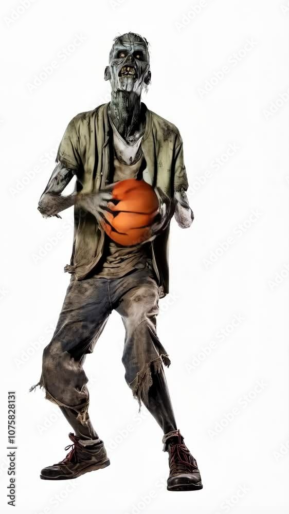 Zombie playing basketball. Full body shot over white background Zombie playing basketball. Full body shot over white background