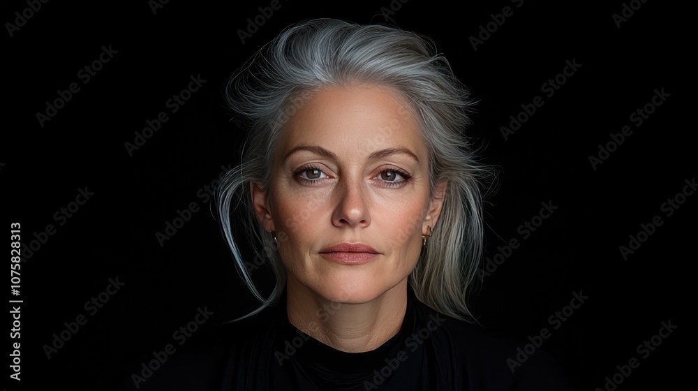 Beautiful Middle-Aged Woman: Headshot Portrait of Mature Female Senior, Confidently Gazing at Camera Beautiful Middle-Aged Woman: Headshot Portrait of Mature Female Senior, Confidently Gazing at Camera