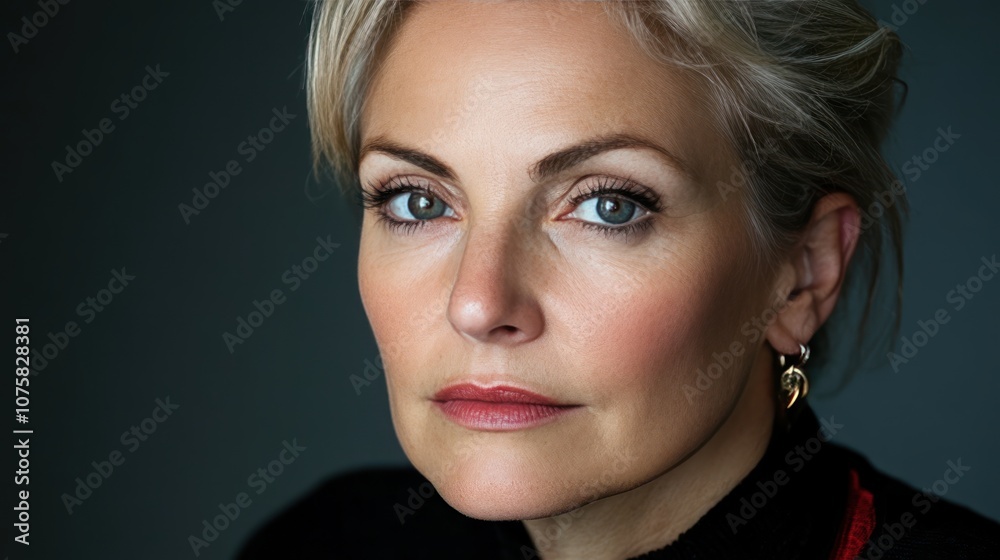 Fototapeta premium Beautiful Middle-Aged Woman: Headshot Portrait of Mature Female Senior, Confidently Gazing at Camera