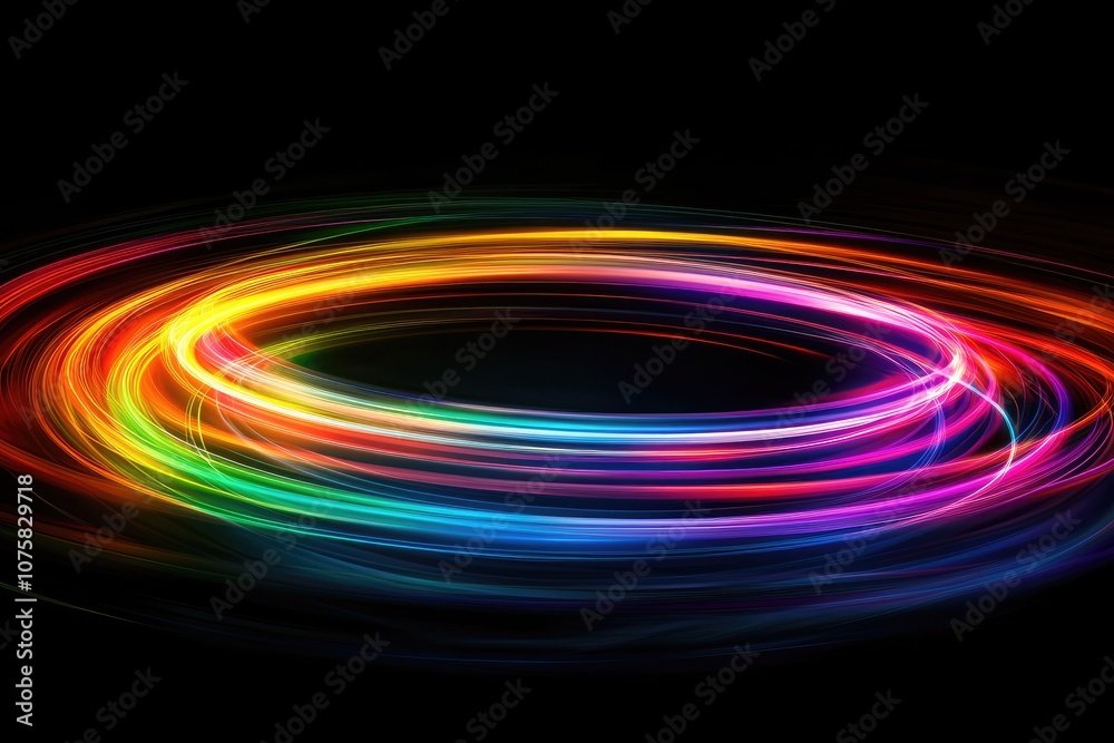 Colorful Light Swirl in a Circular Shape Creating a Vibrant Abstract Background for Creative Designs and Digital Art Projects