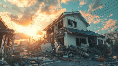 巨大地震による日本家屋の倒壊