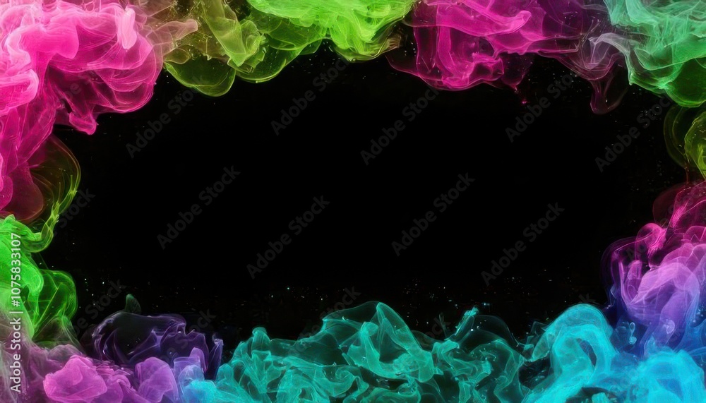 Colorful smoke swirling in a circle on a black background, space for text Colorful smoke swirling in a circle on a black background, space for text