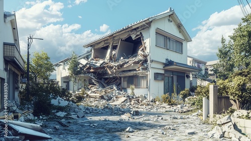 巨大地震による日本家屋の倒壊