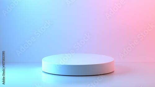 White Cylindrical Platform Under Blue and Pink Gradient Lighting