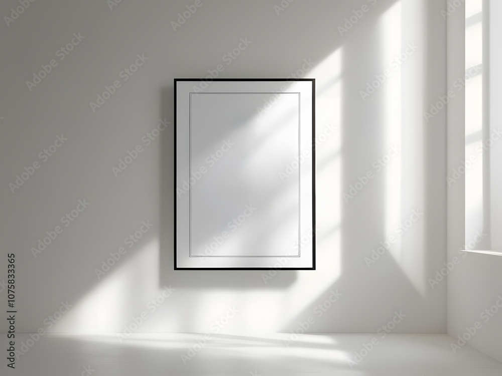 picture frame mounted on white wall mock up design copy space picture frame mounted on white wall mock up design copy space