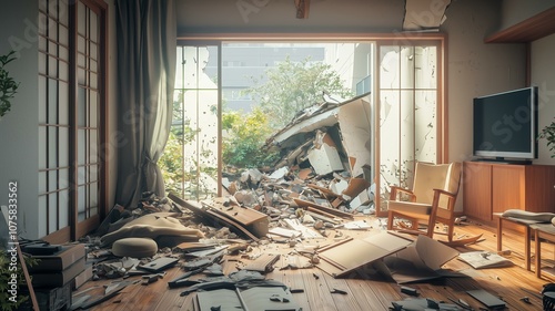 巨大地震による日本家屋の倒壊