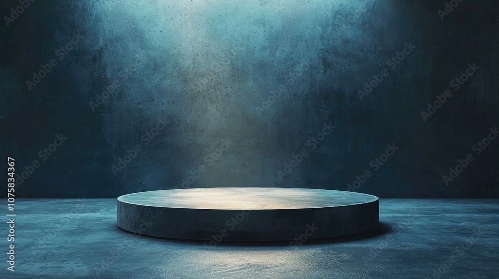 Circular Platform in a Dark Concrete Room with a Light Beam Circular Platform in a Dark Concrete Room with a Light Beam