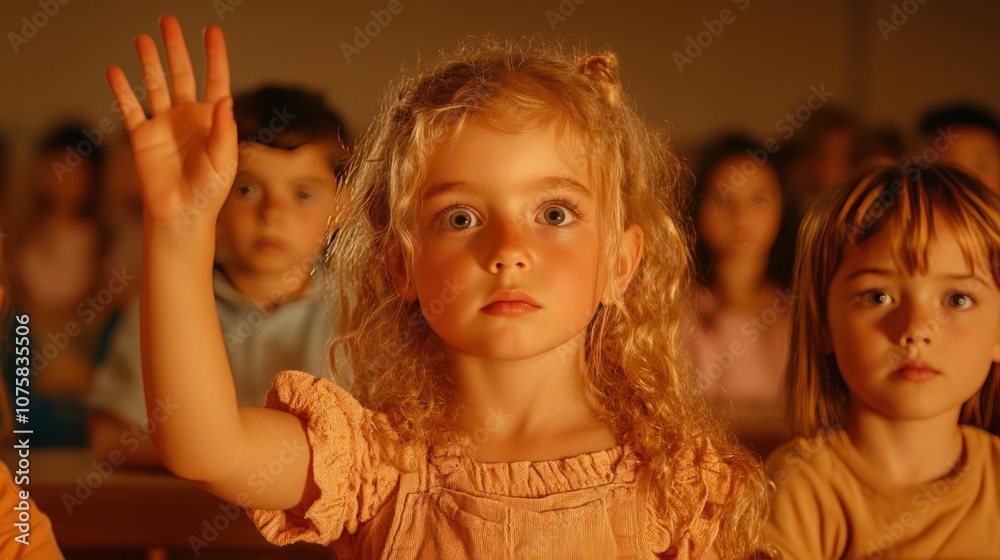 Elementary School Classroom: Pupils Eagerly Participating in Lesson, Raising Hands to Answer Teacher's Questions - Back to School Concept Elementary School Classroom: Pupils Eagerly Participating in Lesson, Raising Hands to Answer Teacher's Questions - Back to School Concept