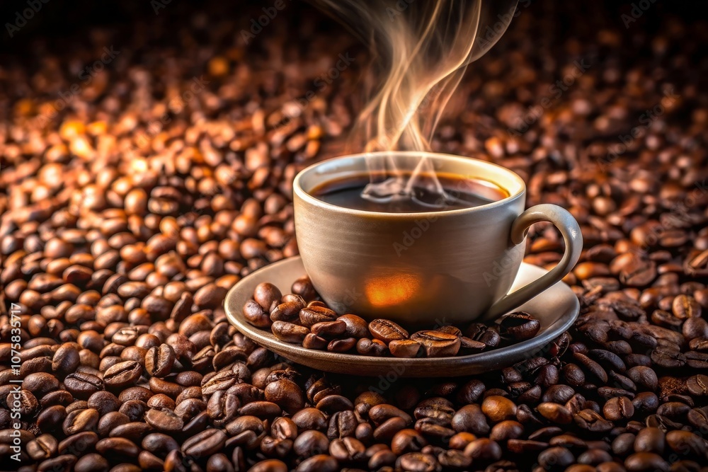 a cup of coffee with a hot drink on it a cup of coffee with a hot drink on it