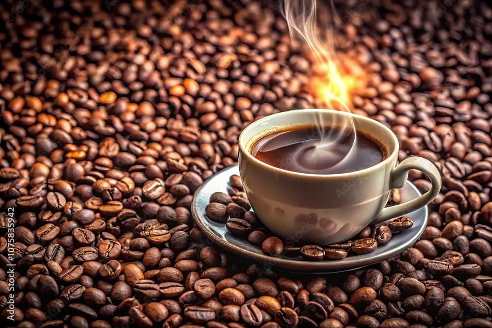 a cup of coffee with a hot drink on it a cup of coffee with a hot drink on it