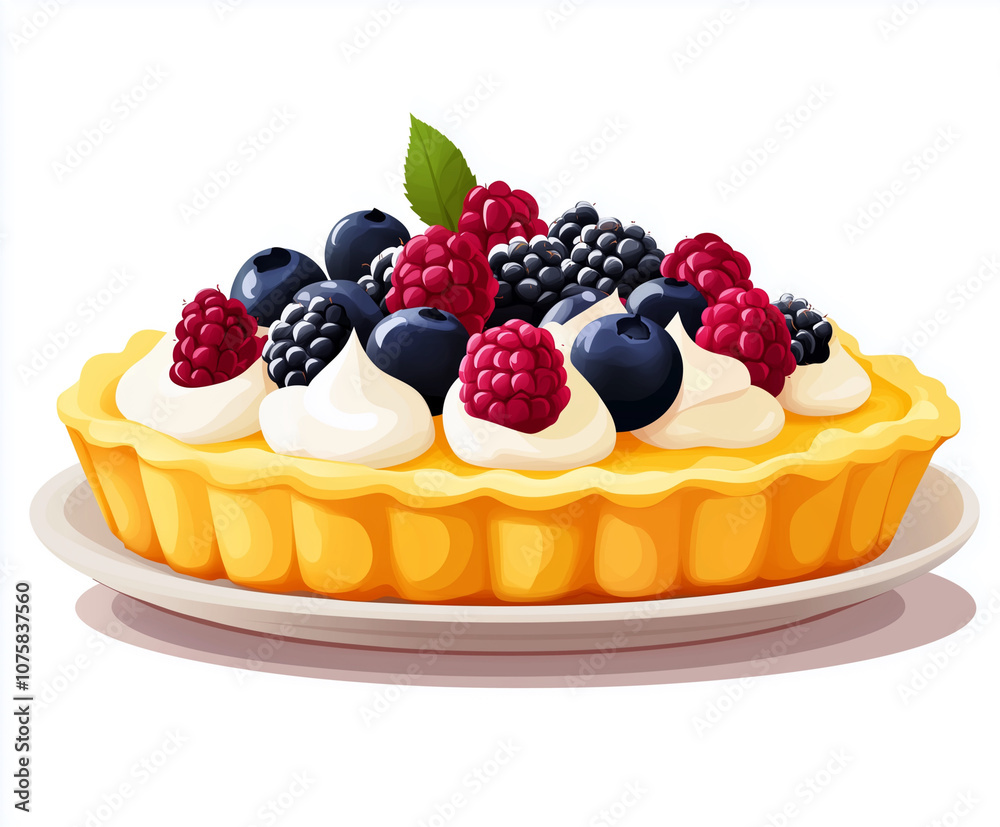 Delicious fruit tart topped with fresh berries, cream, and mint leaves, perfect for dessert lovers Delicious fruit tart topped with fresh berries, cream, and mint leaves, perfect for dessert lovers