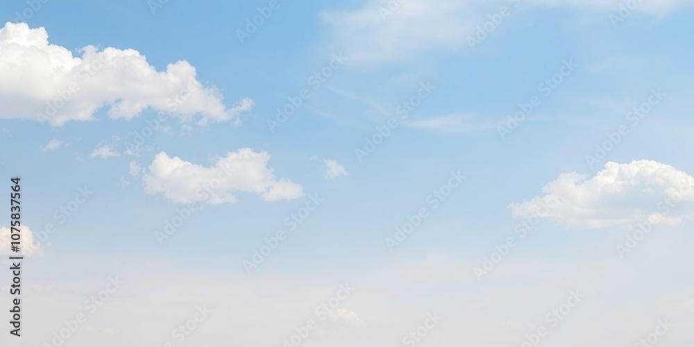 A serene blue sky with fluffy white clouds drifting lazily across the horizon, set against a gentle gradient of pale blue and cream hues, sunny day, weather, clear sky A serene blue sky with fluffy white clouds drifting lazily across the horizon, set against a gentle gradient of pale blue and cream hues, sunny day, weather, clear sky