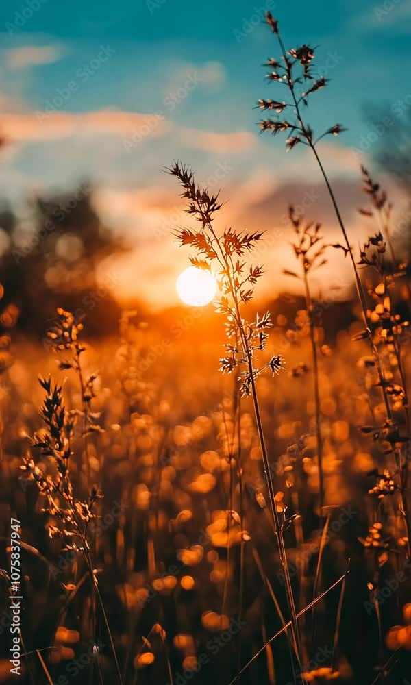 A close-up of tall grass silhouetted against a setting sun, with a blurred background of orange and golden hues. A close-up of tall grass silhouetted against a setting sun, with a blurred background of orange and golden hues.