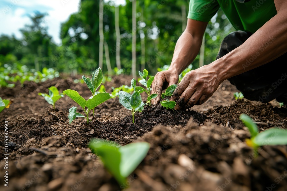 Hands Nurturing New Life: Close-Up of Seedlings Being Planted in Rich Soil, Symbolizing Growth, Sustainability, and Connection to Nature – Perfect for Environmental and Agricultural Themes Hands Nurturing New Life: Close-Up of Seedlings Being Planted in Rich Soil, Symbolizing Growth, Sustainability, and Connection to Nature – Perfect for Environmental and Agricultural Themes