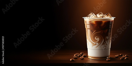 Rich & Delicious Iced Coffee with Cream & Milk, Tastey Caffeine Beverage, Product Advertisement Spotlight, Room for Copy