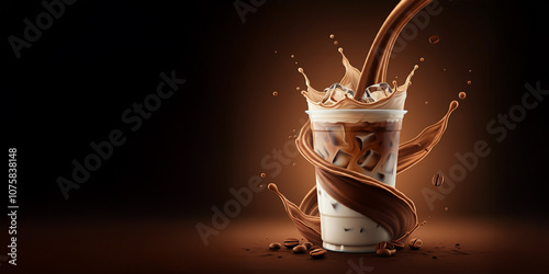 Rich & Delicious Iced Coffee with Cream & Milk, Tastey Caffeine Beverage, Product Advertisement Spotlight, Room for Copy