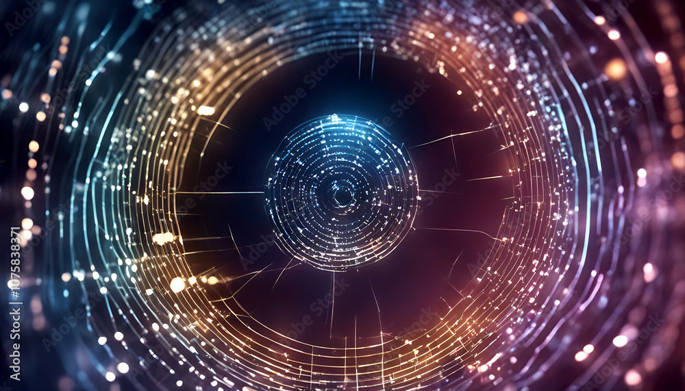 Obraz premium techno geometric flowing background global creativity shiny triangle particle future connection dot tech blue flow concept security connecting mesh shape elegant curve science technological 