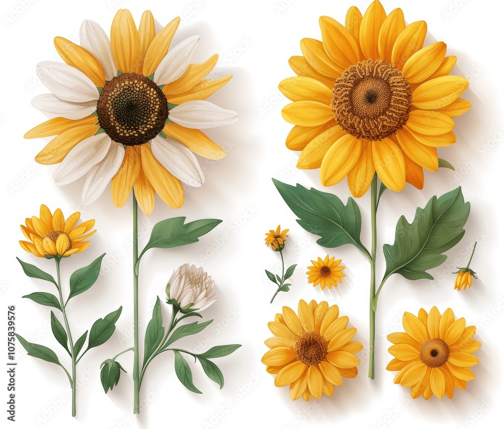 Minimalist Hand-Drawn Sunflowers and Chrysanthemums Illustration Minimalist Hand-Drawn Sunflowers and Chrysanthemums Illustration