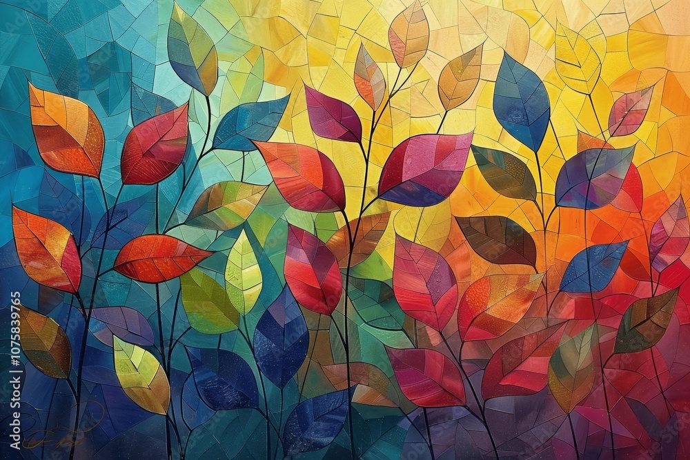 Abstract Autumn Leaves in Wind with Mosaic Background Abstract Autumn Leaves in Wind with Mosaic Background