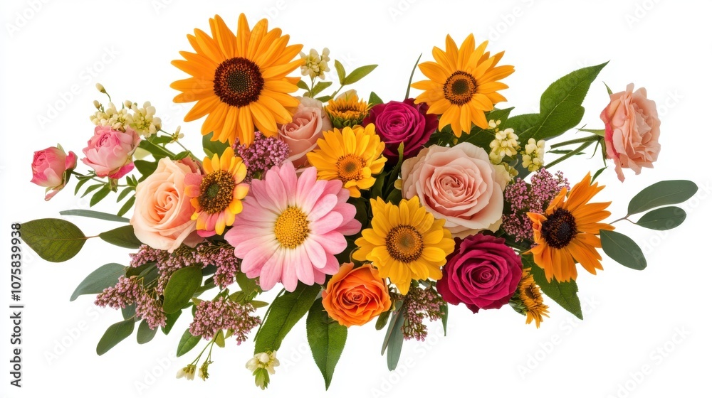 Naklejka premium A cheerful spring flower arrangement of daisies, sunflowers