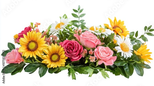 A cheerful spring flower arrangement of daisies, sunflowers