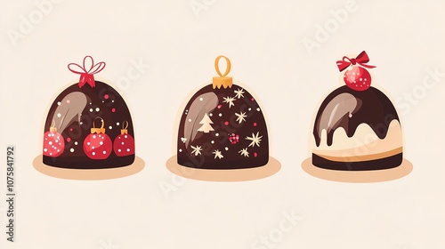 A vector illustration of a Christmas-themed bundle featuring a rad dome design, elegantly showcasing wrapped chocolate treats. The silhouette icon captures the essence of festive celebration  photo