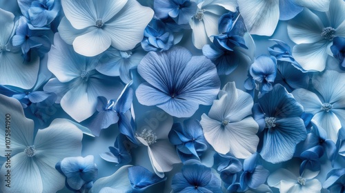 A seamless arrangement of blue flowers and delicate petals