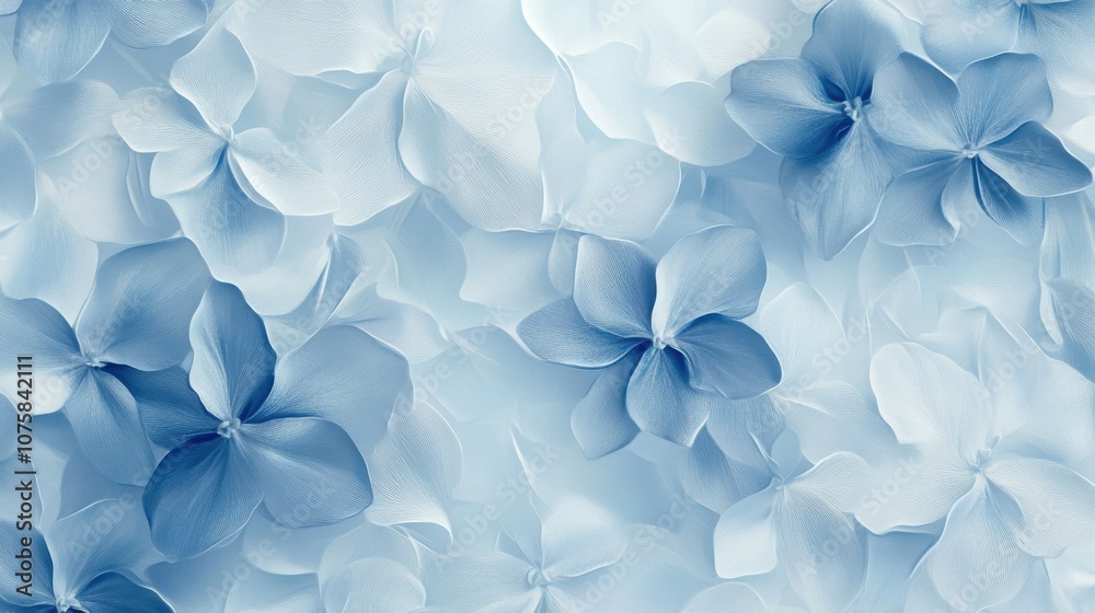 A seamless floral pattern in a gradient of blue hues, featuring A seamless floral pattern in a gradient of blue hues, featuring