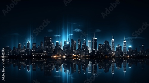 A mesmerizing urban skyline illuminated under a starry night sky. Generative AI