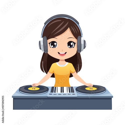 DJ Cute Worker Work Job Profession Professional Occupation Cartoon Character
