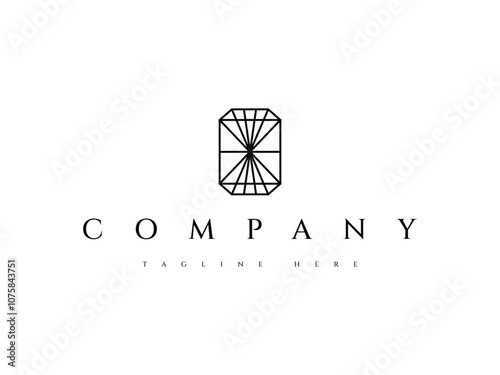 Modern geometric diamond logo in a rectangular outline style, perfect for luxury jewelry brands, upscale fashion, and high-end product