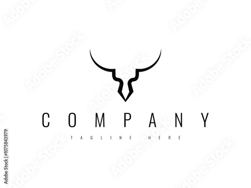 Minimalist bull head logo with a clean line outline, perfect for brands that emphasize strength and masculinity, such as agricultural businesses, sports brands, and outdoor lifestyle companies.