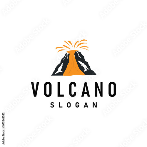 Volcano logo illustration silhouette design volcano mountain erupting with simple rocks and lava