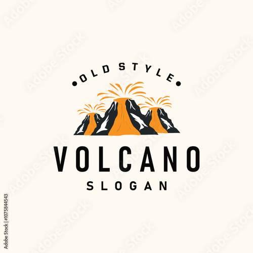 Volcano logo illustration silhouette design volcano mountain erupting with simple rocks and lava