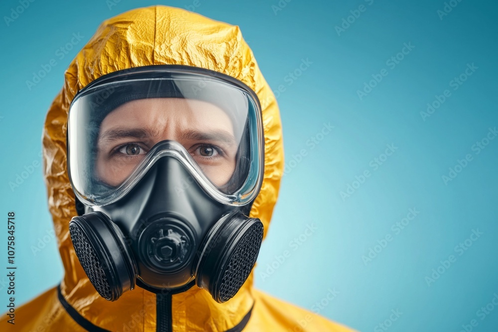 A man in a yellow suit with a mask on his face A man in a yellow suit with a mask on his face