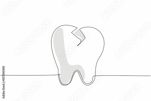 Single one line drawing a middle cracked tooth. Painful. Discomfort. Importance of dental care. Prevention to avoid dental problems. National Toothache Day. Continuous line design graphic illustration