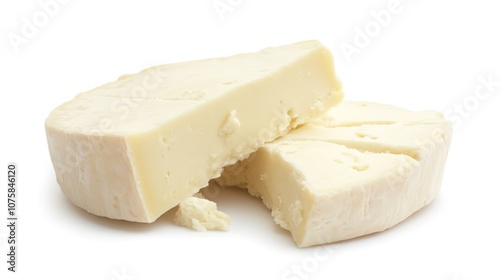 Fresh dairy cheese, a smooth and creamy product made from high-quality milk. The cheese has a rich texture and flavor, perfect for a variety of dishes, from sandwiches to salads, 