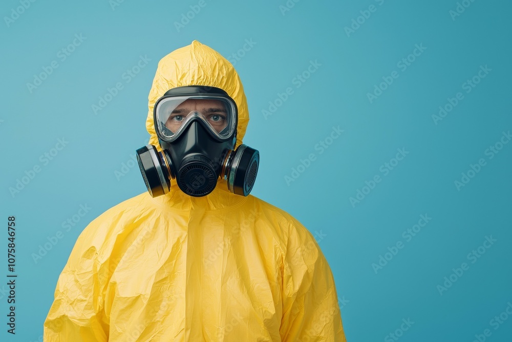 A man in a yellow suit with a mask on his face A man in a yellow suit with a mask on his face